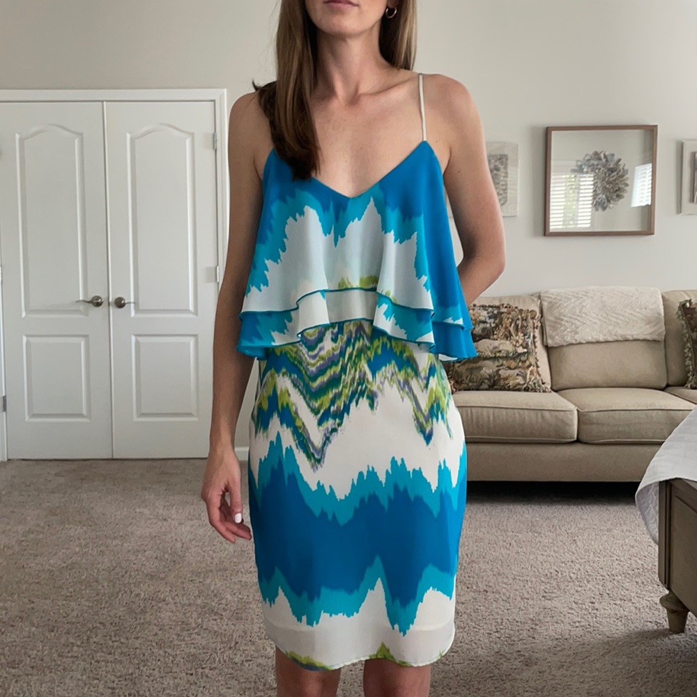 Watercolor pattern ruffle top dress